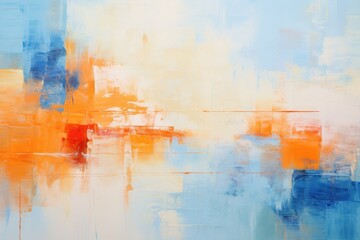Abstract Painting of Blue, Yellow, and Orange, Dynamic Composition That Evokes Vibrancy, Depict an abstract version of a clash between warmth and cold, using shades of orange and blue, AI Generated