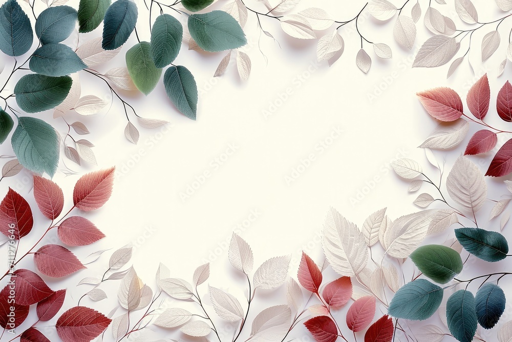 Poster greeting card with decorative elements in the form of leaves. generative ai.