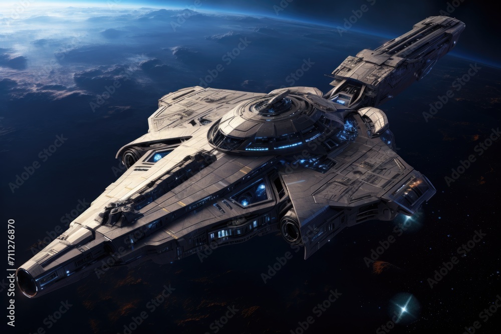 Aufkleber a star trek ship soars through the sky, exploring new frontiers and completing missions, detailed re