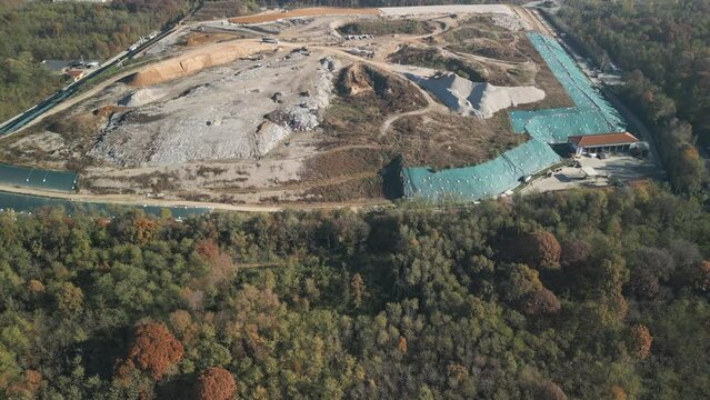 View from above of a large solid waste landfill