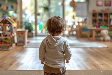 Young Child Walking in Daycare Room