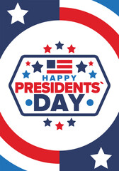 Fototapeta premium Happy Presidents day in United States. Washington's Birthday. Federal holiday in America. Celebrated in February. Patriotic american elements. Poster, banner and background. Vector illustration