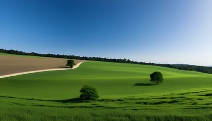 Fototapeta na wymiar AI generated illustration of vibrant green trees on a picturesque hilltop covered in lush greenery