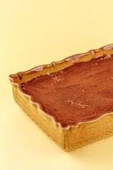 chocolate dessert on a colored background