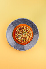 scramble with vegetables and herbs on a plate