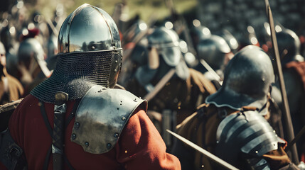 medieval soldiers fighting in battle - obrazy, fototapety, plakaty