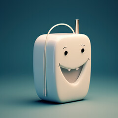 Dental floss container with a funny face