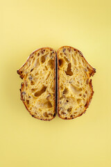 homemade bread on a yellow background