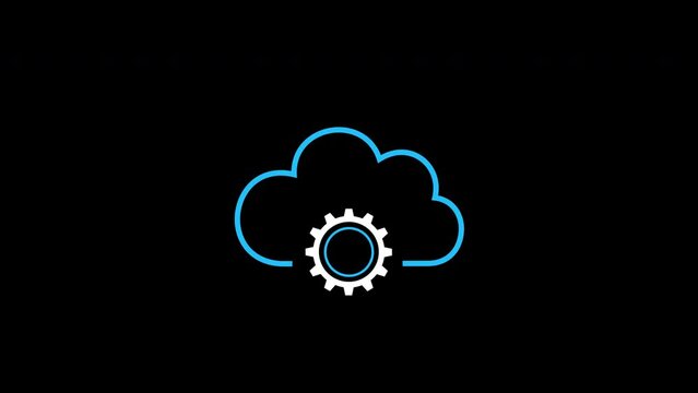 Cloud gear icon animation. Isolated on a black background. Alpha channel.