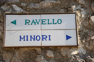 Amalfi coast signs Ravello and Minori
