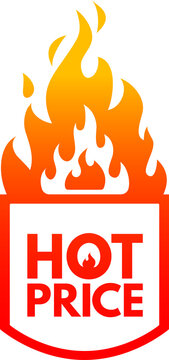 Promotion label with fire flame, hot price deal