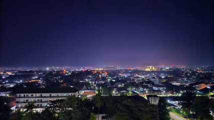 Night view of downtown laos from the top of the high building, laos, asian