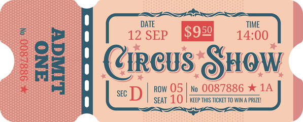 Circus show admit one vintage old ticket, coupon