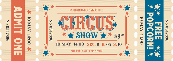 Circus show full ticket, admit one vintage coupon - obrazy, fototapety, plakaty