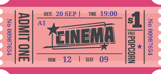 Cinema coupon, retro admit one ticket card - obrazy, fototapety, plakaty