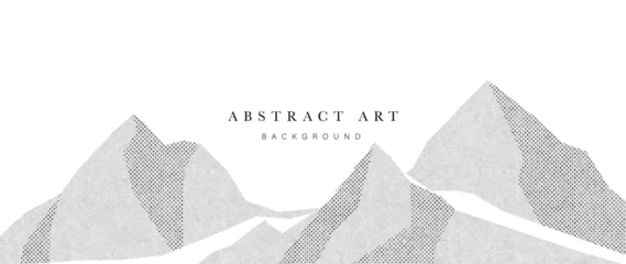 Rolgordijnen Abstract mountain background vector. Mountain landscape with line art pattern, dotted, pen, pencil lines, halftone. Grunge noise hills art wallpaper design for print, wall art, cover and interior. © TWINS DESIGN STUDIO