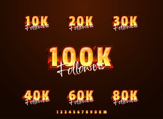 followers celebration social media text effect with shiny 3d golden modern futuristic style