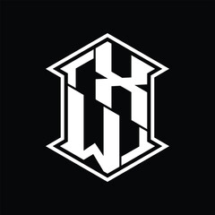XW Logo monogram hexagon shield shape up and down with sharp corner isolated style design