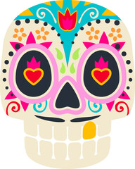 Cartoon mexican calavera sugar skull, heart eyes