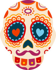 Mariachi cartoon calavera sugar skull, heart eyes
