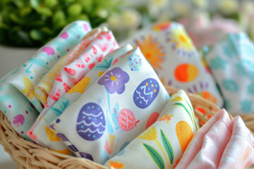 Fototapeta na wymiar Cute handmade cloth wipes with Easter pattern