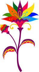 Cartoon mexican flower with color leaves and bud