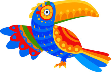 Exotic mexican toucan with ethnic floral ornament