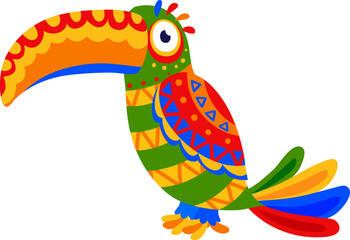 Toucan exotic mexican bird, ethnic floral ornament