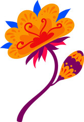 Cartoon mexican flower with ethnic tribal print