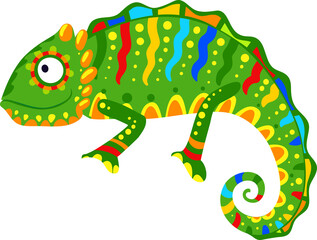 Mexican chameleon reptile, cartoon pet wild lizard