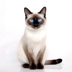 beautiful siamese cat posing in studio on white background