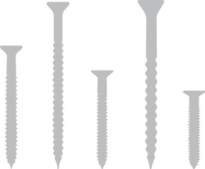 Set of Screw shape silhouette icons. Hardware logos symbols vectors illustration images in trendy Grey fill styles on transparent background. Designs elements for label, emblem, banners and posters.