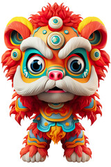 Fototapeta premium Cute colorful lion dance lunar new year white background, 3d cartoon style, strong color contrast isolated PNG