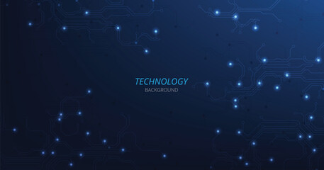 Circuit board dark blue technology background. Vector abstract technology illustration Circuit board on dark blue background. High-tech circuit board connection system concept. - obrazy, fototapety, plakaty