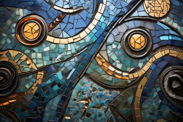Fototapeta na wymiar An artistic interpretation of a mosaic made from glass, stone, and ceramic, reflecting cultural motifs.
