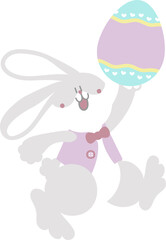 Obraz na płótnie Canvas happy easter with bunny rabbit and egg, flat png transparent cartoon character design