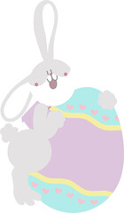 happy easter with bunny rabbit and egg, flat png transparent cartoon character design