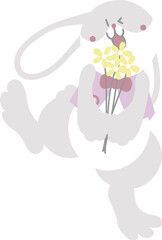 happy easter with bunny rabbit and flower, flat png transparent cartoon character design