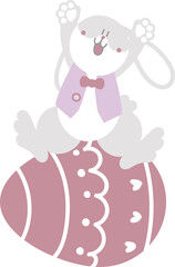 happy easter with bunny rabbit and egg, flat png transparent cartoon character design