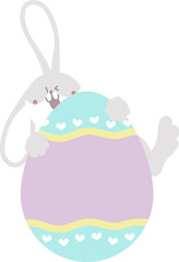 happy easter with bunny rabbit and egg, flat png transparent cartoon character design