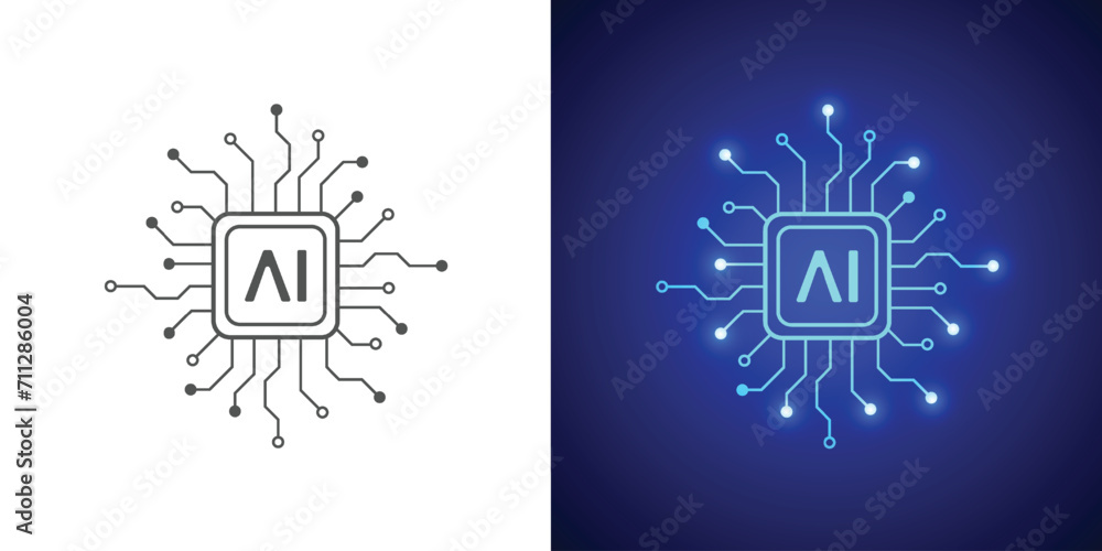 Poster artificial intelligence circuit line style. machine learning design. smart network digital technolog