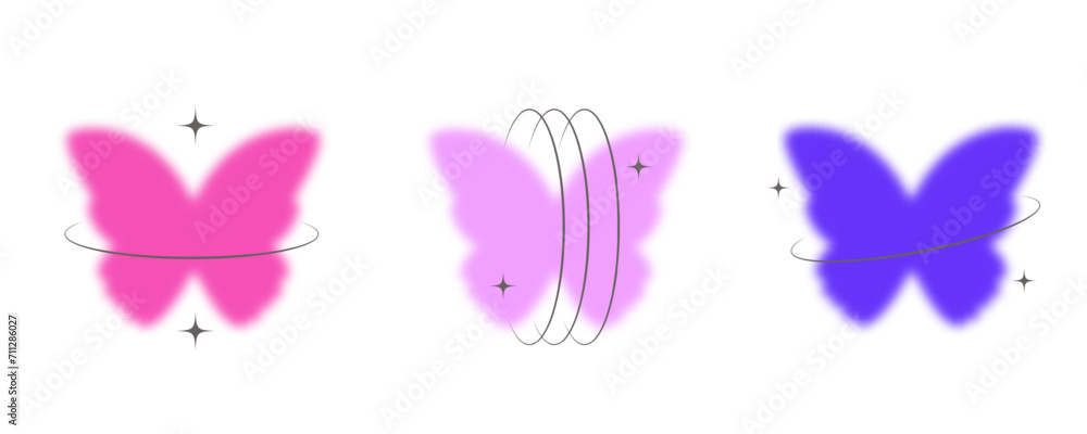 Poster y2k blurred butterfly. gradient sticker element. aesthetic groovy soft figure with glow. aura trendy