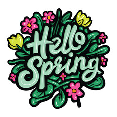 hello spring with hand drawn design
