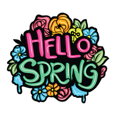 hello spring with hand drawn design