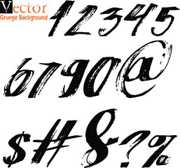 set number black and white, vector hand paint set number. Vector hand paint number 1,2,3,4,5,6,7,8,9,10. Hand drawn letter with dry brush.