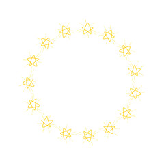 Vector golden circle frame from star shape isolated on white