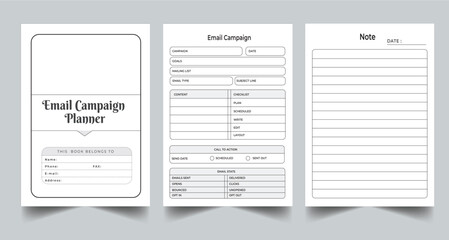 Editable Email Campaign Planner Kdp Interior printable template Design.