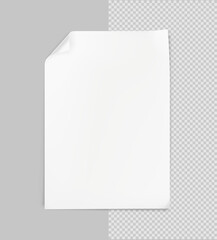 Curled blank paper sheet mockup. Vector illustration on gray background. Can be use for your design. Ready for your presentation. EPS10.