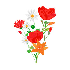 Vector hand drawn colourful floral branch