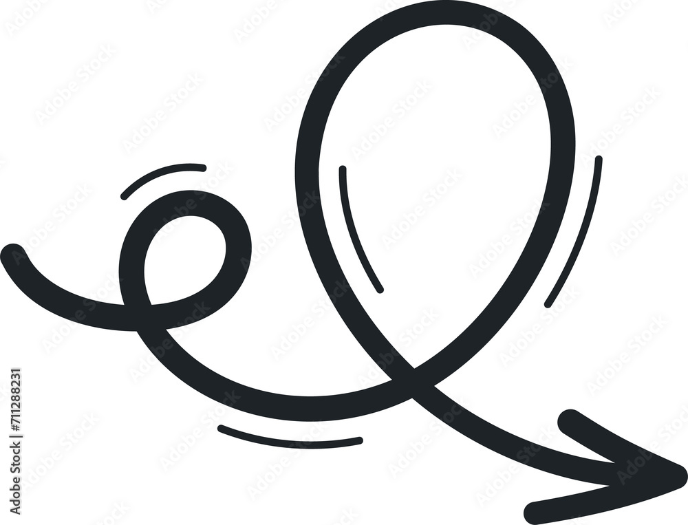 Poster doodle of scribble line arrow pointing down right